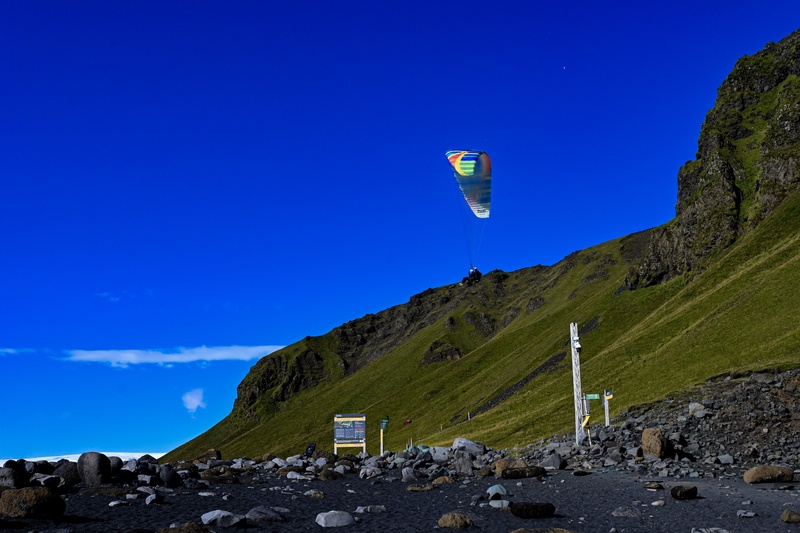 Parachute at the Black Sand Beach in Reynisfjara, Iceland.